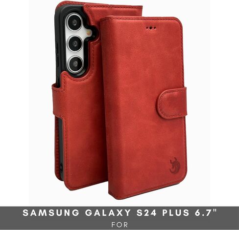 حافظة Nevada Samsung Galaxy S24 Plus - حافظة جلدية S24 Plus - حافظة محفظة فاخرة S24 Plus مع تصميم مسند، وفتحات للبطاقات - محفظة جلدية RFID مصنوعة يدويًا مضادة للخدش (أزرق داكن) in Kuwait