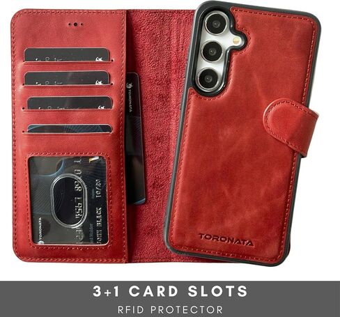 حافظة Nevada Samsung Galaxy S24 Plus - حافظة جلدية S24 Plus - حافظة محفظة فاخرة S24 Plus مع تصميم مسند، وفتحات للبطاقات - محفظة جلدية RFID مصنوعة يدويًا مضادة للخدش (أزرق داكن) in Kuwait