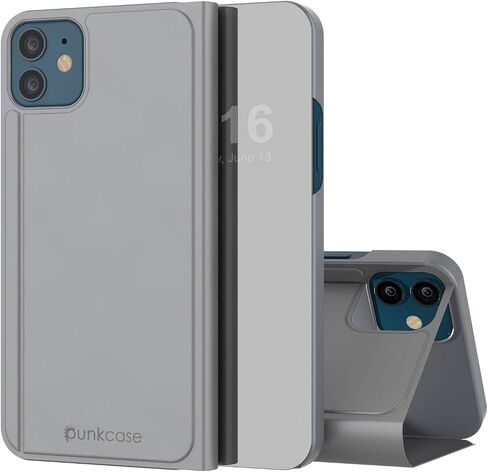 Punkcase for iPhone 12 Mini Reflector Case Protective Flip Cover W/Scratch Resistant Semi-Translucent Mirror Front & Non-Slip PU Leather Back for iPhone 12 Mini (5.4"") (2020) (Purple) in Saudi Arabia