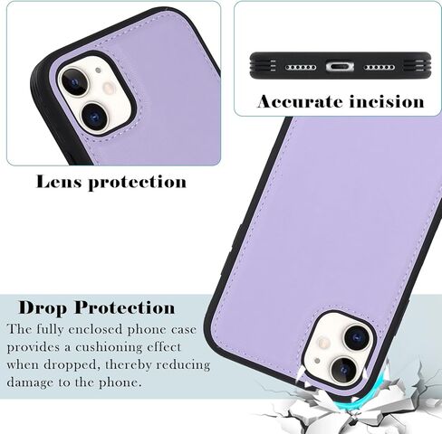 جراب محفظة لهاتف iPhone 12 Pro Max، جراب iPhone 12 pro max مع حامل بطاقات وسحاب قلاب مع فتحات لبطاقة الائتمان للنساء والرجال - أرجواني فاتح in Kuwait