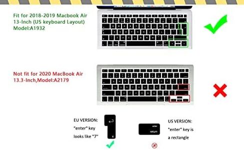 غطاء لوحة مفاتيح من السيليكون باللغة الإسبانية من HRH لجهاز MacBook Newest Air 13 بوصة إصدار 2018 A1932 مع شاشة Retina ومعرف اللمس، تصميم أوروبي - أسود in Kuwait