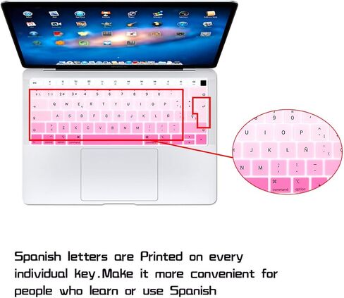 غطاء لوحة مفاتيح من السيليكون باللغة الإسبانية من HRH لجهاز MacBook Newest Air 13 بوصة إصدار 2018 A1932 مع شاشة Retina ومعرف اللمس، تصميم أوروبي - أسود in Kuwait