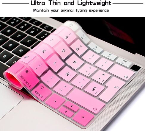 غطاء لوحة مفاتيح من السيليكون باللغة الإسبانية من HRH لجهاز MacBook Newest Air 13 بوصة إصدار 2018 A1932 مع شاشة Retina ومعرف اللمس، تصميم أوروبي - أسود in Kuwait