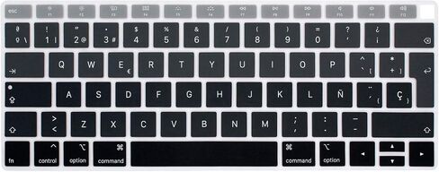 HRH Spanish Language Silicone Keyboard Cover Skin for MacBook Newest Air 13 Inch 2018 Release A1932 with Retina Display and Touch ID,European Layout-Black in Saudi Arabia