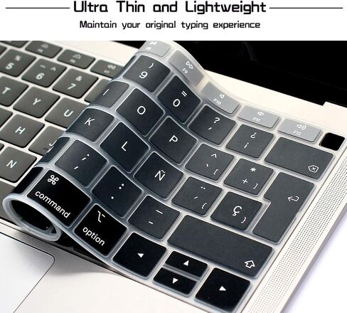 HRH Spanish Language Silicone Keyboard Cover Skin for MacBook Newest Air 13 Inch 2018 Release A1932 with Retina Display and Touch ID,European Layout-Black in Saudi Arabia