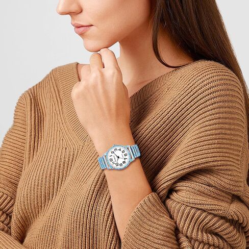 Lancardo Women Stretch Band Watch: Bohemia Flower Elastic Analog Quartz Big Number White Dial Wristwatch Easy to Read Womens Day in Saudi Arabia