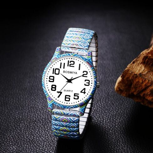 Lancardo Women Stretch Band Watch: Bohemia Flower Elastic Analog Quartz Big Number White Dial Wristwatch Easy to Read Womens Day in Saudi Arabia