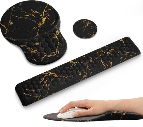 Ospelelf Ergonomic Wrist Rest, 3 in 1 Comfortable Mouse and Keyboard Wrist Support Set, Memory Foam, PU Base Non-slip Wrist Support for Desk, Office and Home Use, Floral in Saudi Arabia