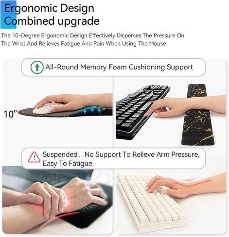 Ospelelf Ergonomic Wrist Rest, 3 in 1 Comfortable Mouse and Keyboard Wrist Support Set, Memory Foam, PU Base Non-slip Wrist Support for Desk, Office and Home Use, Floral in Saudi Arabia
