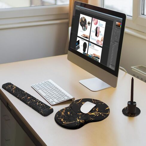 Ospelelf Ergonomic Wrist Rest, 3 in 1 Comfortable Mouse and Keyboard Wrist Support Set, Memory Foam, PU Base Non-slip Wrist Support for Desk, Office and Home Use, Floral in Saudi Arabia