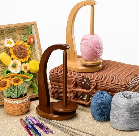 Yarn Holder with 3 Pcs Spindles for Knitting and Crocheting,Crochet Gift for Knitting Lovers,Wooden Yarn Spinner for Crochet by Artowell (Orginal Color) in Saudi Arabia