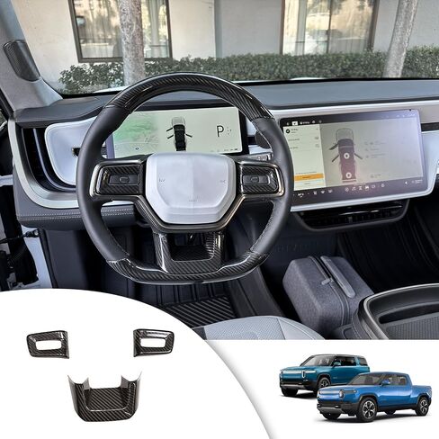Real Carbon Fiber Steering Wheel Covers for Rivian R1S R1T Accessories, Interior Modification of Car Accessories for Rivian R1S R1T 2024-2022, 3 PCS in Saudi Arabia