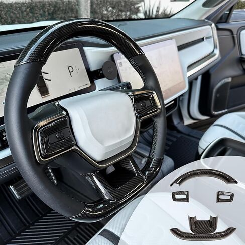 Real Carbon Fiber Steering Wheel Covers for Rivian R1S R1T Accessories, Interior Modification of Car Accessories for Rivian R1S R1T 2024-2022, 3 PCS in Saudi Arabia