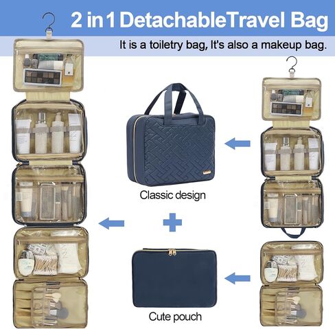 Fixwal Travel Toiletry Bag for Women with Hanging Hook, Extra Large Water-proof Cosmetic Bag Makeup Bag, Black in Saudi Arabia