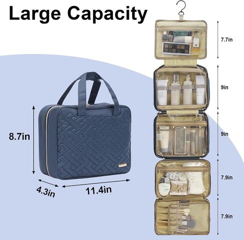Fixwal Travel Toiletry Bag for Women with Hanging Hook, Extra Large Water-proof Cosmetic Bag Makeup Bag, Black in Saudi Arabia
