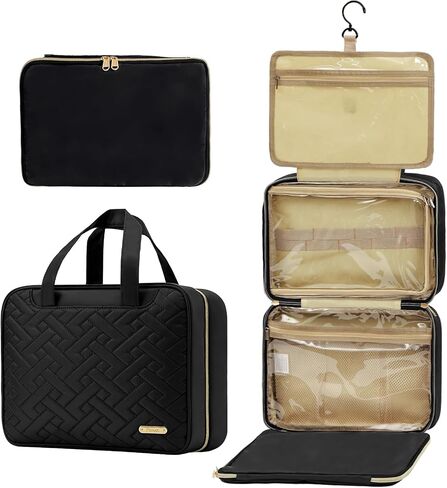 Fixwal Travel Toiletry Bag for Women with Hanging Hook, Extra Large Water-proof Cosmetic Bag Makeup Bag, Black in Saudi Arabia
