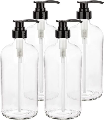 kitchentoolz 32-Ounce Pump Bottles, Large Clear Glass Boston Round Bottles w/Black Pumps. Great for Lotions, Laundry Soap Detergent, Oils, Sauces - Food Safe and Medical Grade (Pack of 2) in Saudi Arabia