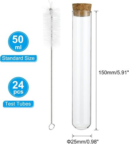 PATIKIL 50ml Test Tubes Set, 24pcs 5.91x0.98in Glass Clear Round Bottom Test Tube Containers with Stopper for Bead Party Candy Bath Salt Storage Scientific Experiment Plant Propagation in Saudi Arabia