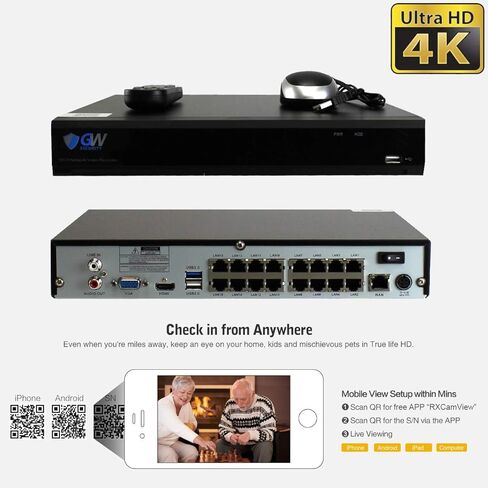 GW Security 16 قناة 4K 12MP NVR H.265+ 8MP نظام كاميرا أمان للرؤية الليلية بالألوان الكاملة مع 16 × 8 ميجابكسل IP ثنائي الاتجاه أضواء إنذار صوتي PoE Dome Security Cameras، كشف الإنسان والمركبات بالذكاء الاصطناعي in Saudi Arabia