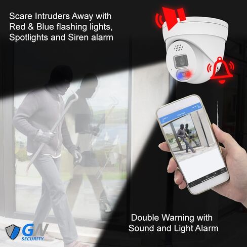 GW Security 16 قناة 4K 12MP NVR H.265+ 8MP نظام كاميرا أمان للرؤية الليلية بالألوان الكاملة مع 16 × 8 ميجابكسل IP ثنائي الاتجاه أضواء إنذار صوتي PoE Dome Security Cameras، كشف الإنسان والمركبات بالذكاء الاصطناعي in Saudi Arabia