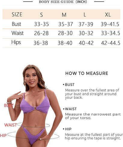 Women's Ribbed High Waisted Swimsuit O Ring String Bikini Sets Cheeky Thong Bathing Suit for Women Push Up in Saudi Arabia