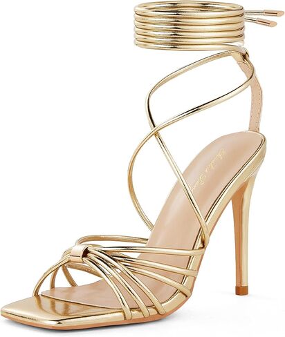 Elisabet Tang Women Strappy Heeled Sandals Lace Up 4 Inch Stilettos Square Open Toe High Heels Ankle Strap for Prom Party Evening in Saudi Arabia