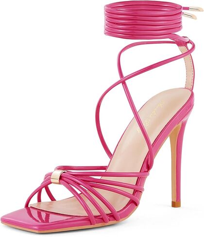 Elisabet Tang Women Strappy Heeled Sandals Lace Up 4 Inch Stilettos Square Open Toe High Heels Ankle Strap for Prom Party Evening in Saudi Arabia