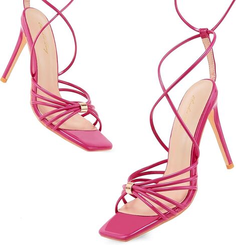 Elisabet Tang Women Strappy Heeled Sandals Lace Up 4 Inch Stilettos Square Open Toe High Heels Ankle Strap for Prom Party Evening in Saudi Arabia