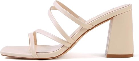 Shoe'N Tale Strappy Heels for Women Two Band Chunky Block Heeled Sandals Square Open Toe Backless Mules Slip On Pump Dress Shoes(7.5,Nude) in Saudi Arabia