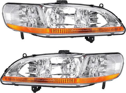 AUTOSAVER88 Headlight Assembly Compatible with 1998 1999 2000 2001 2002 Accord Headlamp Replacement Chrome Housing Amber Reflector in Saudi Arabia