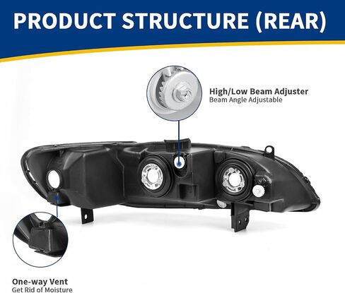 AUTOSAVER88 Headlight Assembly Compatible with 1998 1999 2000 2001 2002 Accord Headlamp Replacement Chrome Housing Amber Reflector in Saudi Arabia