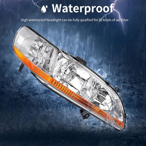 AUTOSAVER88 Headlight Assembly Compatible with 1998 1999 2000 2001 2002 Accord Headlamp Replacement Chrome Housing Amber Reflector in Saudi Arabia