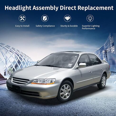 AUTOSAVER88 Headlight Assembly Compatible with 1998 1999 2000 2001 2002 Accord Headlamp Replacement Chrome Housing Amber Reflector in Saudi Arabia