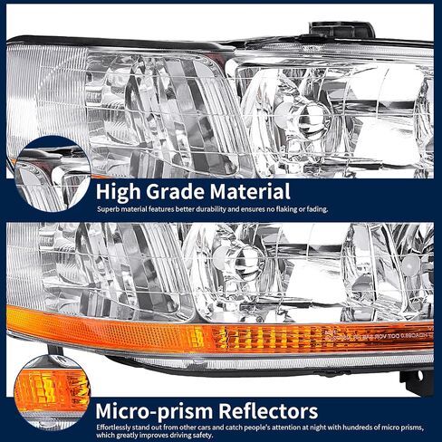 AUTOSAVER88 Headlight Assembly Compatible with 1998 1999 2000 2001 2002 Accord Headlamp Replacement Chrome Housing Amber Reflector in Saudi Arabia