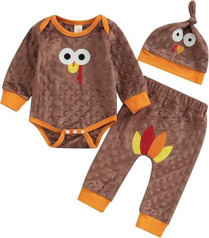 Kayotuas My First Thanksgiving Baby Girl Boy Outfit Long Sleeve Romper Bodysuit Tops Turkey Pants Headband Clothes Set in Saudi Arabia