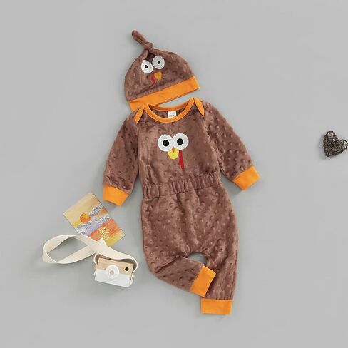 Kayotuas My First Thanksgiving Baby Girl Boy Outfit Long Sleeve Romper Bodysuit Tops Turkey Pants Headband Clothes Set in Saudi Arabia
