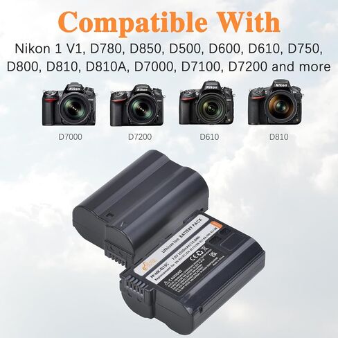 مخلل الطاقة 2 حزمة EN-EL15C EN-EL15b EN-EL15a EN-EL15 بطاريات لنيكون Z5 Z6 Z7 D780 D850 D7500 D500 D600 D610 D750 D800 D810 D7100 D7200 1V1 كاميرات، مع حالة تخزين البطارية in Saudi Arabia