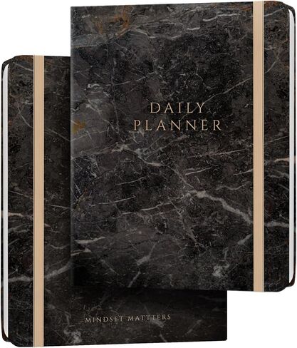 Black Marble Vegan Leather Daily Planner 2024, A5 Quarterly Notebook Planner for Work Tasks Office Academic Scheduling Business and Productivity, Planner with Bookmark Calendar and Checklist, Granite in Saudi Arabia