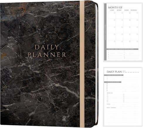 Black Marble Vegan Leather Daily Planner 2024, A5 Quarterly Notebook Planner for Work Tasks Office Academic Scheduling Business and Productivity, Planner with Bookmark Calendar and Checklist, Granite in Saudi Arabia