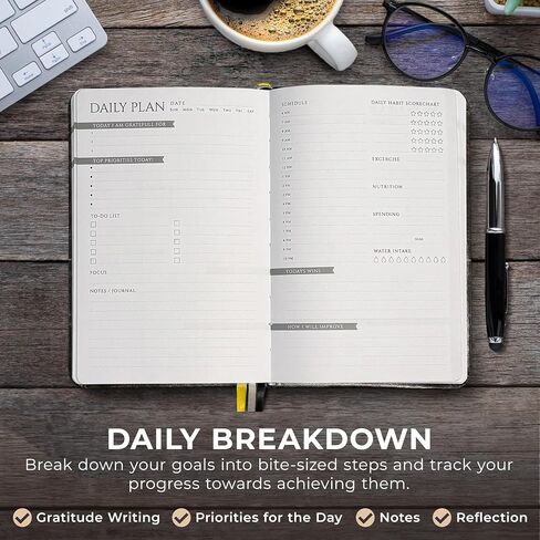 Black Marble Vegan Leather Daily Planner 2024, A5 Quarterly Notebook Planner for Work Tasks Office Academic Scheduling Business and Productivity, Planner with Bookmark Calendar and Checklist, Granite in Saudi Arabia