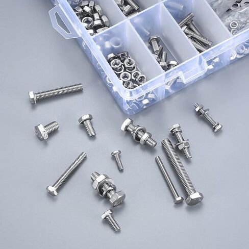 520 Pcs Hex Head Bolts and Nuts and Flat Washers Assortment Kit, M3/M4/M5/M6 Heavy Duty Stainless Steel Fully Threaded Machine Screws and Nuts Bolts and Washers Kit(520 Silver) in Saudi Arabia