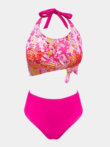 CUPSHE Women's Bikini Sets High Waisted Bathing Suit Halter Knot Front Swimwear in Saudi Arabia
