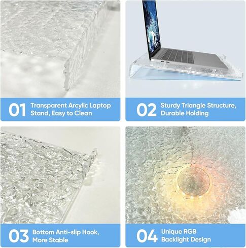 Laptop Notebook Acrylic Stand Holder, RGB Backlight Ultrabook Stand Riser, Portable with Multiple Heat-Vent Light Weight Compatible with Lenovo, MacBook, Dell, HP in Saudi Arabia
