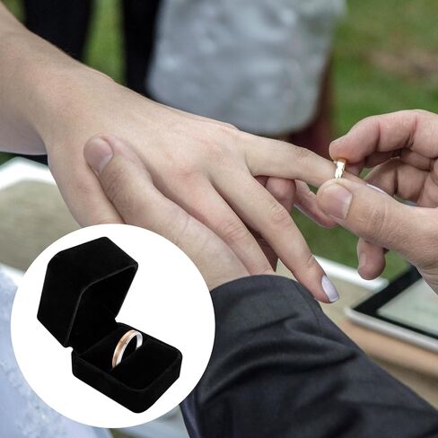 صندوق خاتم مخملي أسود، صندوق هدايا مجوهرات للاقتراحات والخطوبة والزفاف - سهل الحمل ويناسب جيبك (أسود، S) in Kuwait