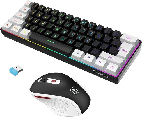Snpurdiri 2.4G 60% Wireless Gaming Keyboard and Mouse Combo, Black-White in Kuwait