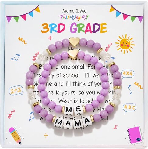 First Day of School Bracelet, Back to School 3rd Grade Mama and Me Bracelet, First Day of School 3rd Grade Bracelet, First Day of School Matching Heart Wish Adjustable Bracelets for Girls Gift in Saudi Arabia