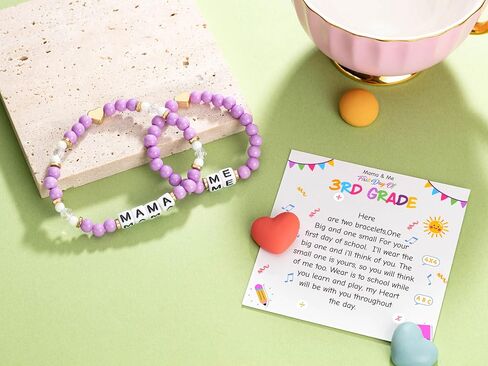 First Day of School Bracelet, Back to School 3rd Grade Mama and Me Bracelet, First Day of School 3rd Grade Bracelet, First Day of School Matching Heart Wish Adjustable Bracelets for Girls Gift in Saudi Arabia