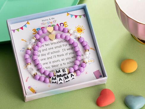 First Day of School Bracelet, Back to School 3rd Grade Mama and Me Bracelet, First Day of School 3rd Grade Bracelet, First Day of School Matching Heart Wish Adjustable Bracelets for Girls Gift in Saudi Arabia