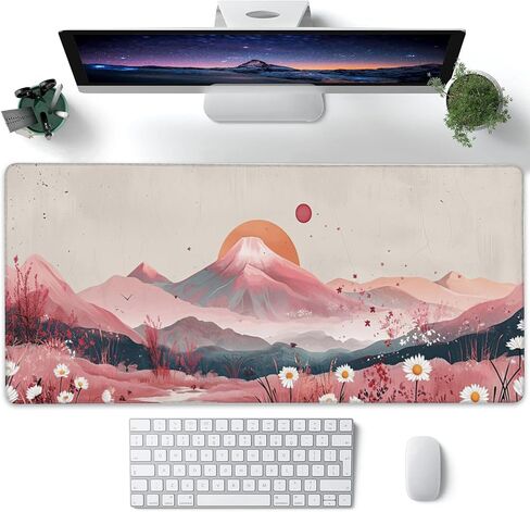 لوحة ماوس XXL، زهور الفاوانيا الوردية وأوراق الأوكالبتوس الخضراء وسجادة مكتب كبيرة لسطح المكتب، لوحة ماوس كبيرة ممتدة للألعاب مع قاعدة مطاطية غير قابلة للانزلاق وحواف مخيطة للمكتب المنزلي 35.4 بوصة × 15.7 بوصة in Kuwait