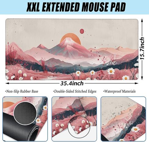 لوحة ماوس XXL، زهور الفاوانيا الوردية وأوراق الأوكالبتوس الخضراء وسجادة مكتب كبيرة لسطح المكتب، لوحة ماوس كبيرة ممتدة للألعاب مع قاعدة مطاطية غير قابلة للانزلاق وحواف مخيطة للمكتب المنزلي 35.4 بوصة × 15.7 بوصة in Kuwait
